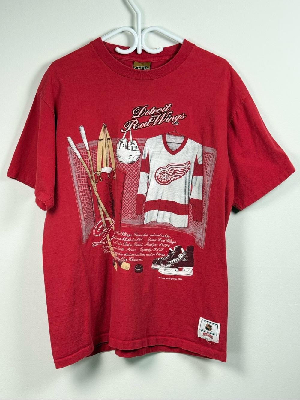Vintage 1991 Nutmeg Detroit Red Wings Nutmeg Mills T-Shirt size L made in 🇺🇸